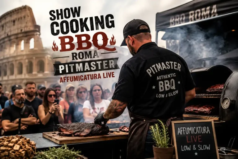 Pitmaster Star Porks BBQ durante uno show cooking con affumicatura live a Roma